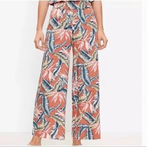 Loft Tropical Print Wide Leg Linen Blend Pant Size XL